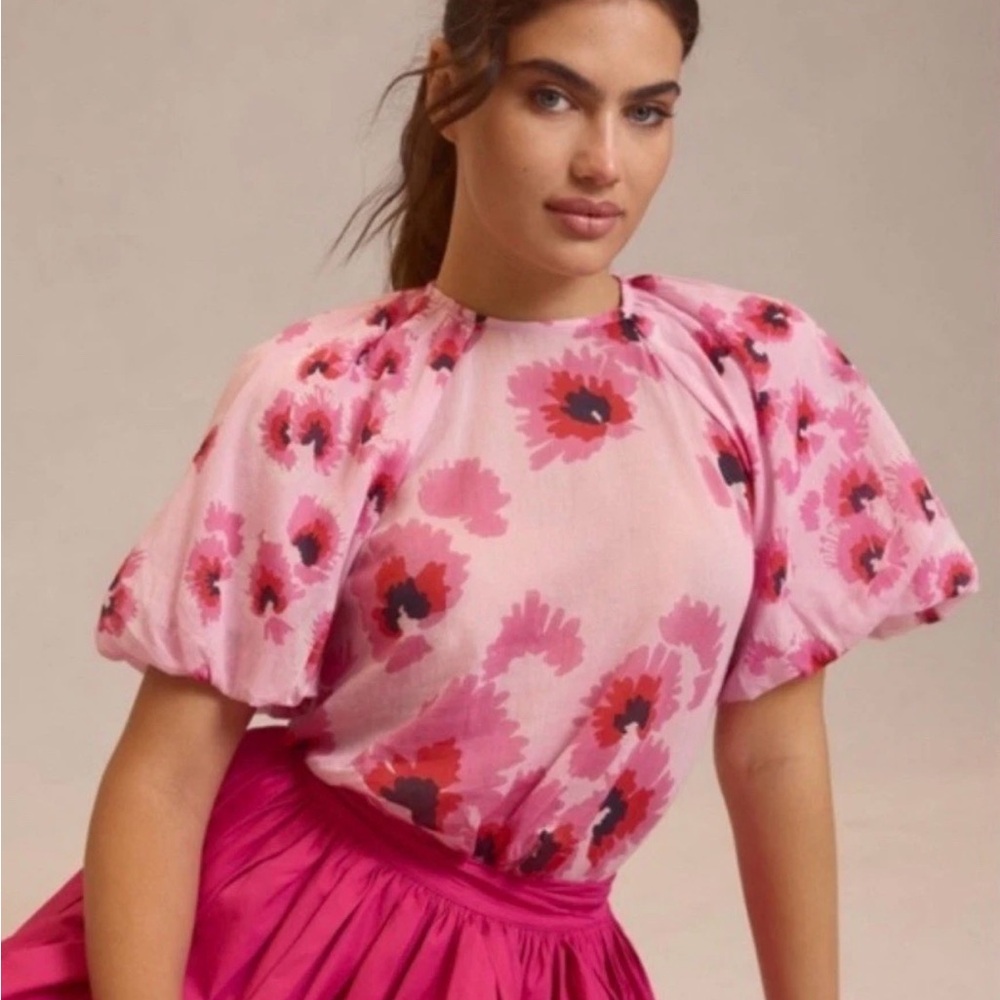 Banjanan Pink Floral Puff-Sleeve Blouse